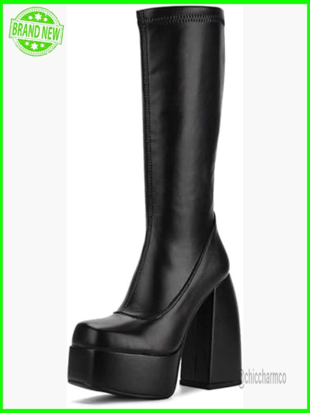 Mid Calf Knee High Combat Boots Side Zipper Chunky Heel Platform Punk Style